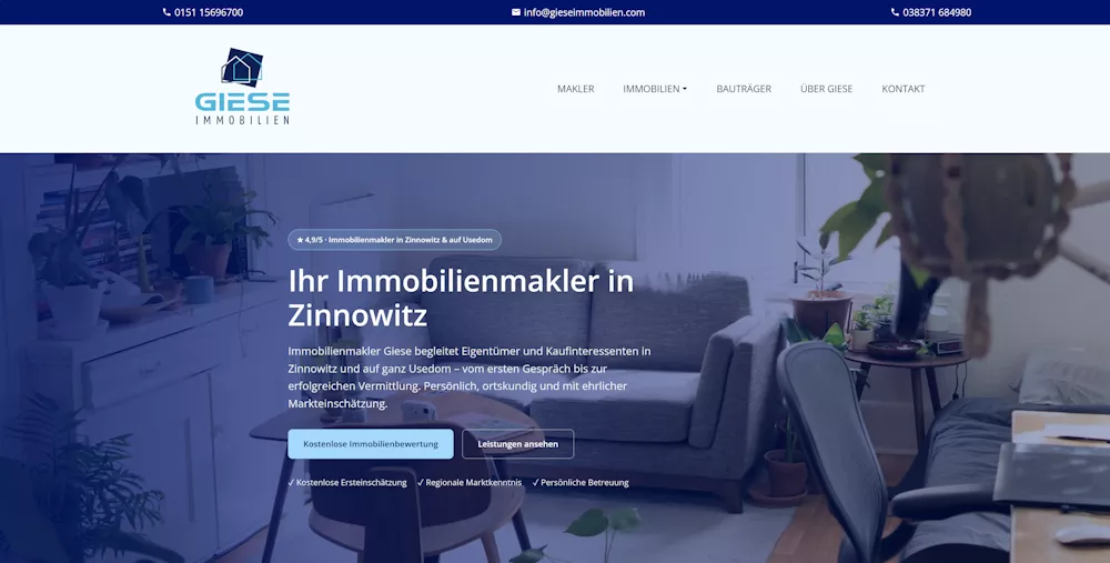 Vorschau der Kampagnen-Landingpage für Immobilienmakler Giese in Zinnowitz