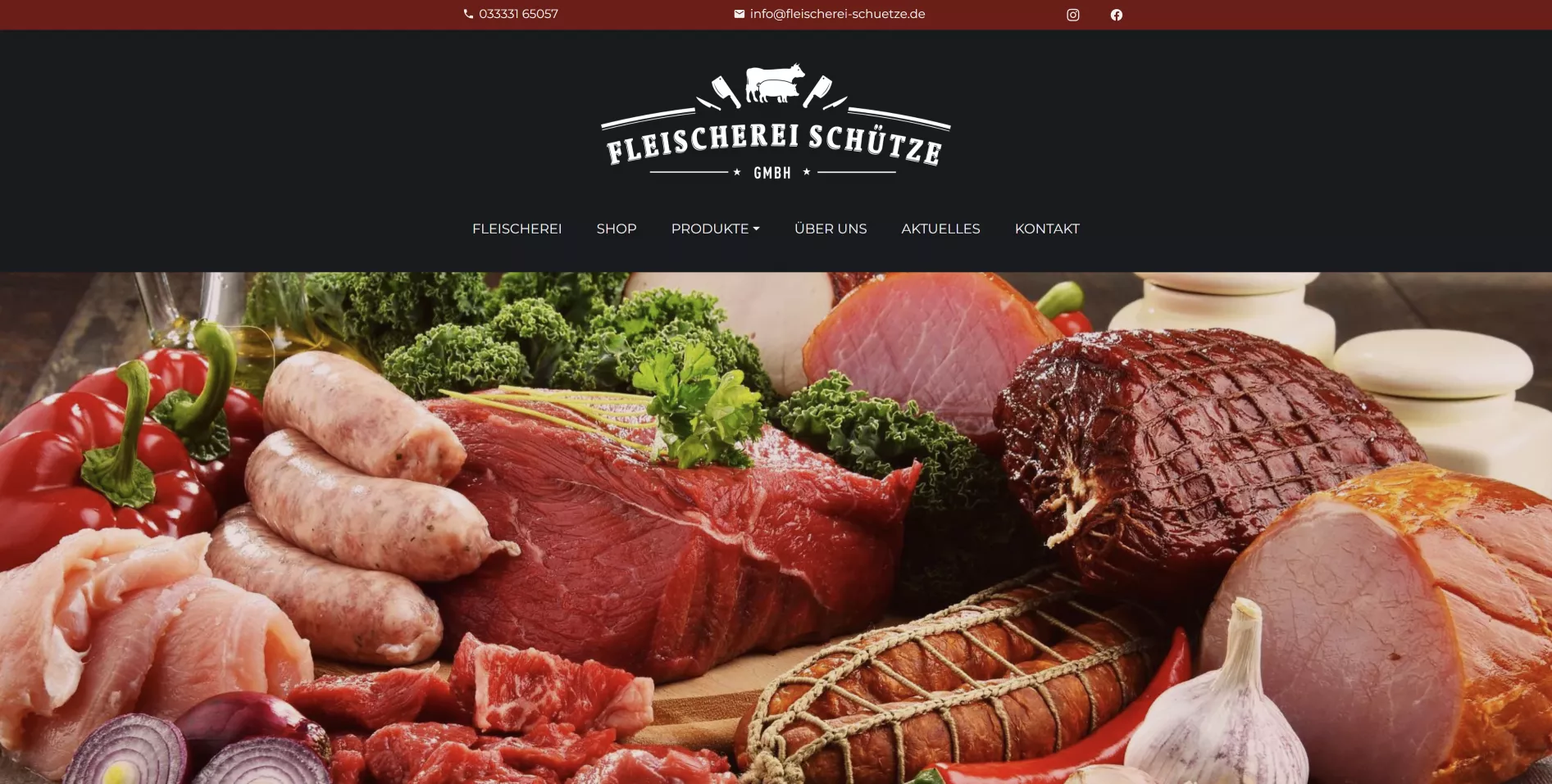 Vorschau der Website der Fleischerei Schütze mit Fleisch- und Wurstauswahl